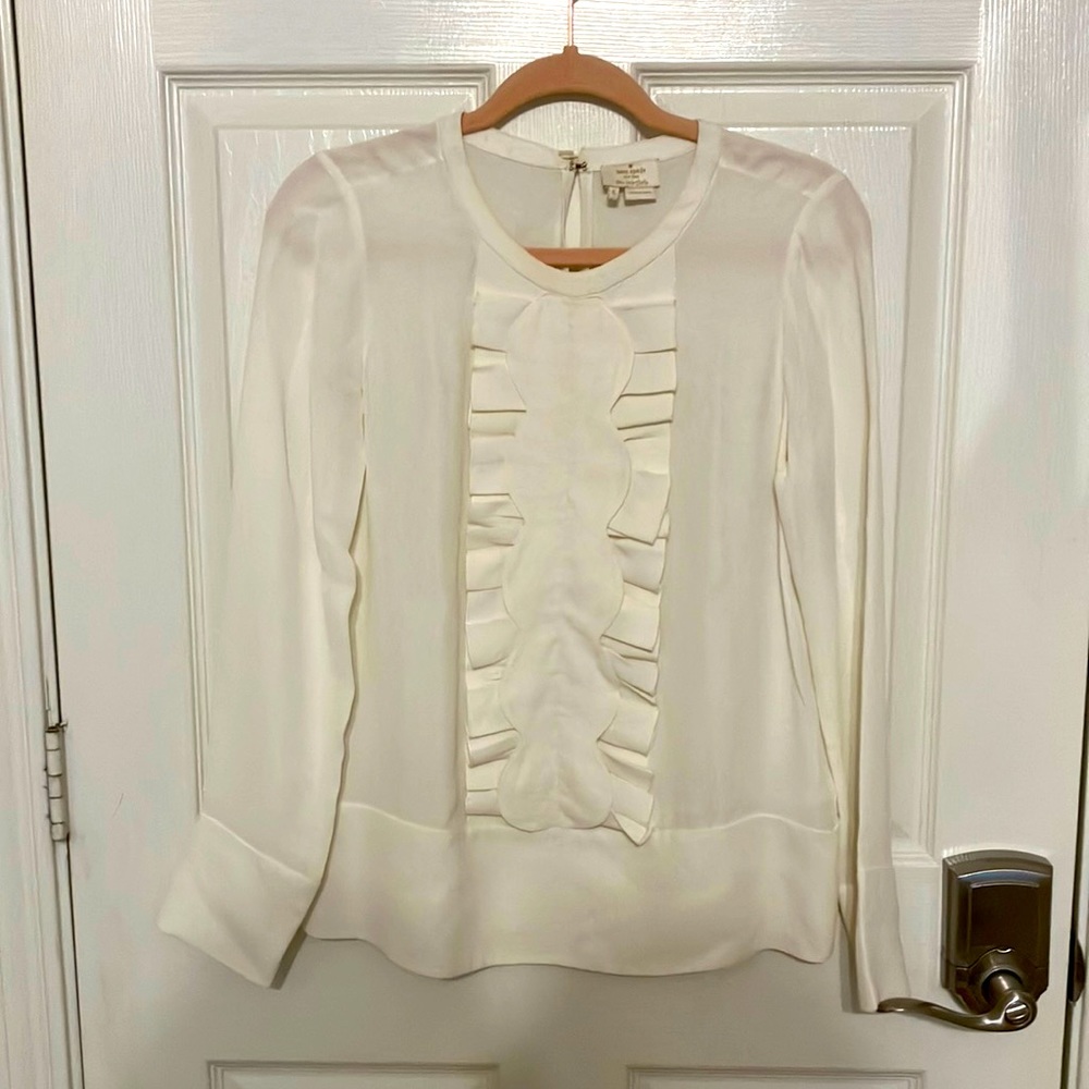 Kat Spade White Ruffle Front Blouse Sz 0